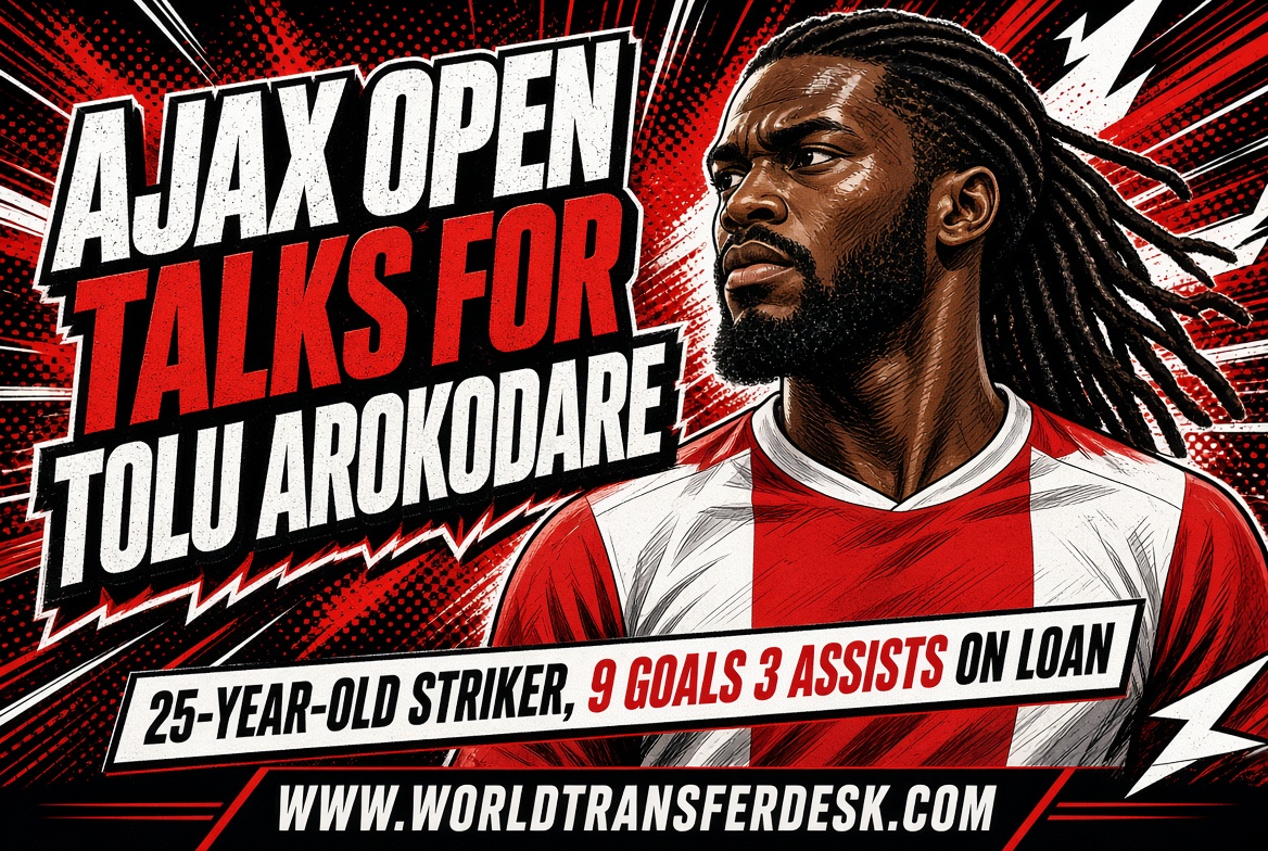 Tolu Arokodare in action for Ajax amid reports of negotiations over a permanent move from Wolverhampton Wanderers.